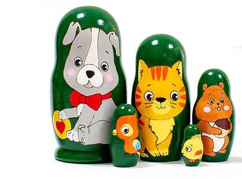 SMALL DOG CAT Nesting Dolls Set, 5 Pcs/4.2"/KIDS/TOY/PETS