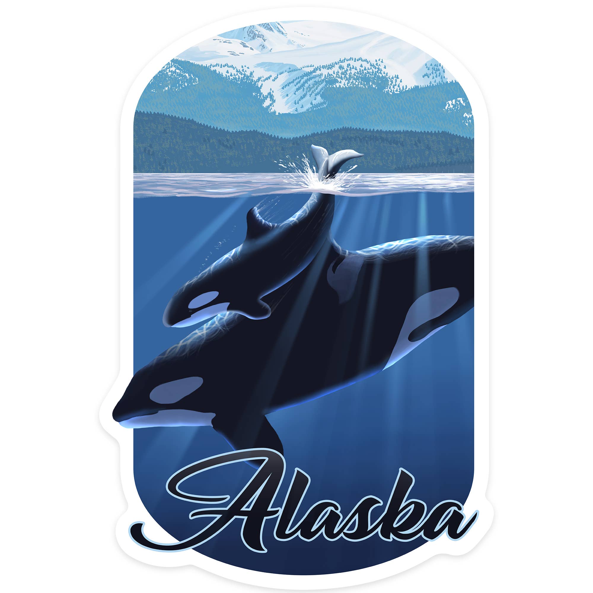 Vinyl Sticker Alaska, Orca and Calf