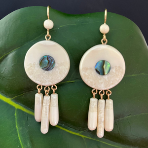 Fossil Walrus Ivory Earrings with Abalone Inlay