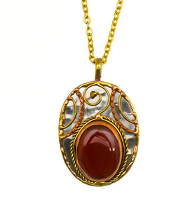 Mixed Metal and Red Onyx Stone Pendant