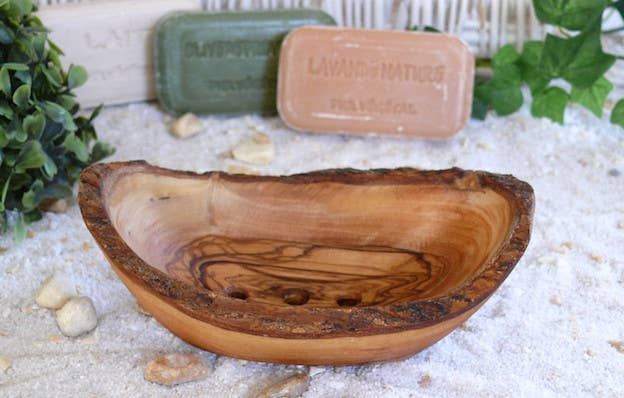 Soap dish olive wood rustic groove MEDIUM, l 12-14 cm