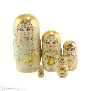 GOLD Floral Nesting Dolls Set, 5 Pcs/6"