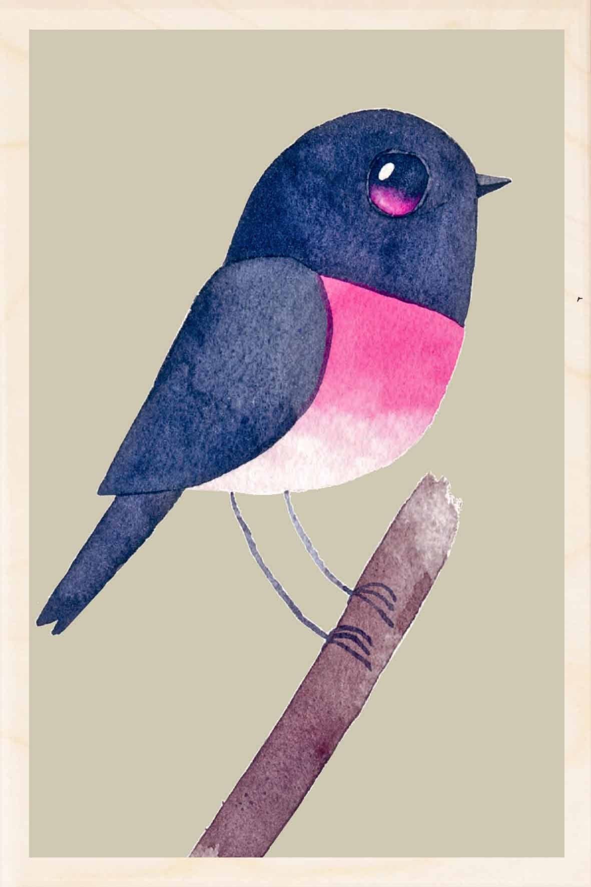PINK ROBIN wooden postcard Matt Sewell Birds™