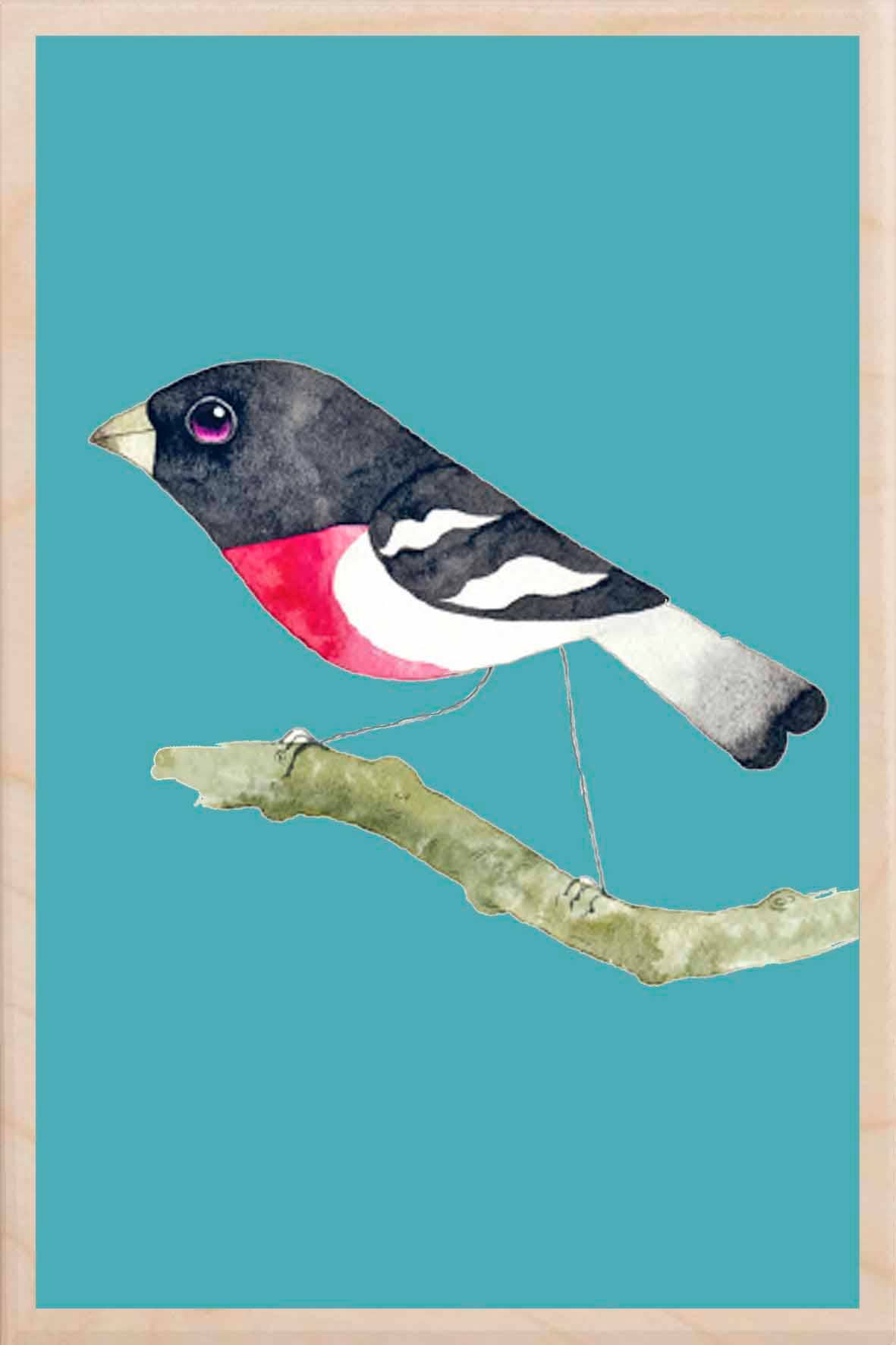 ROSE-BREASTED GROSBEAK wooden postcard Matt Sewell Birds™