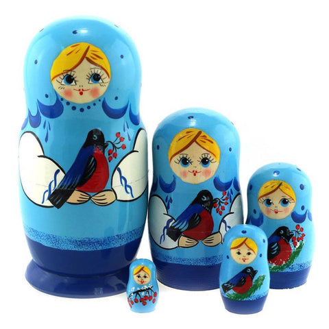 BULLFINCH BIRD Nesting Dolls Set, 5 Pcs/6"