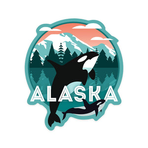 Vinyl Sticker Alaska, Orca Whale and Calf, Vector
