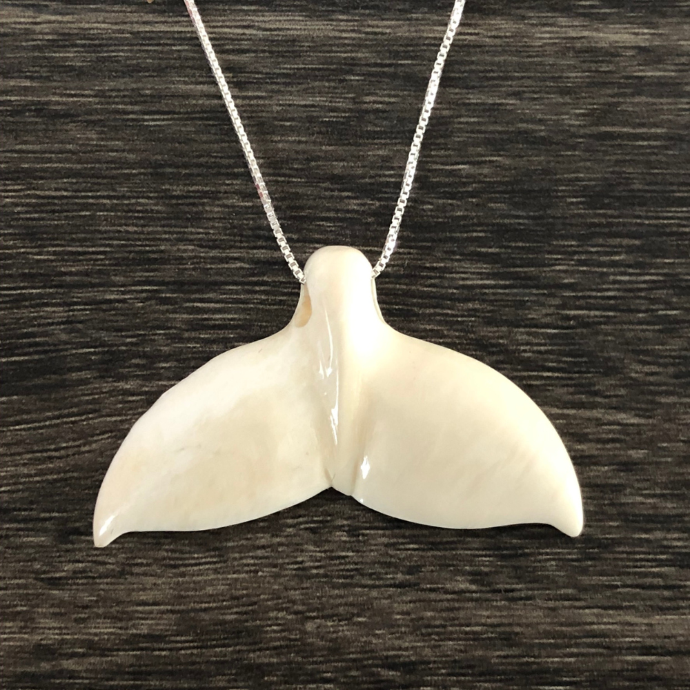 Mammoth Ivory Whale Tail Pendant Necklace