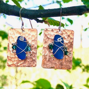 HAMMERED COPPER AND SEA GLASS EARRINGS