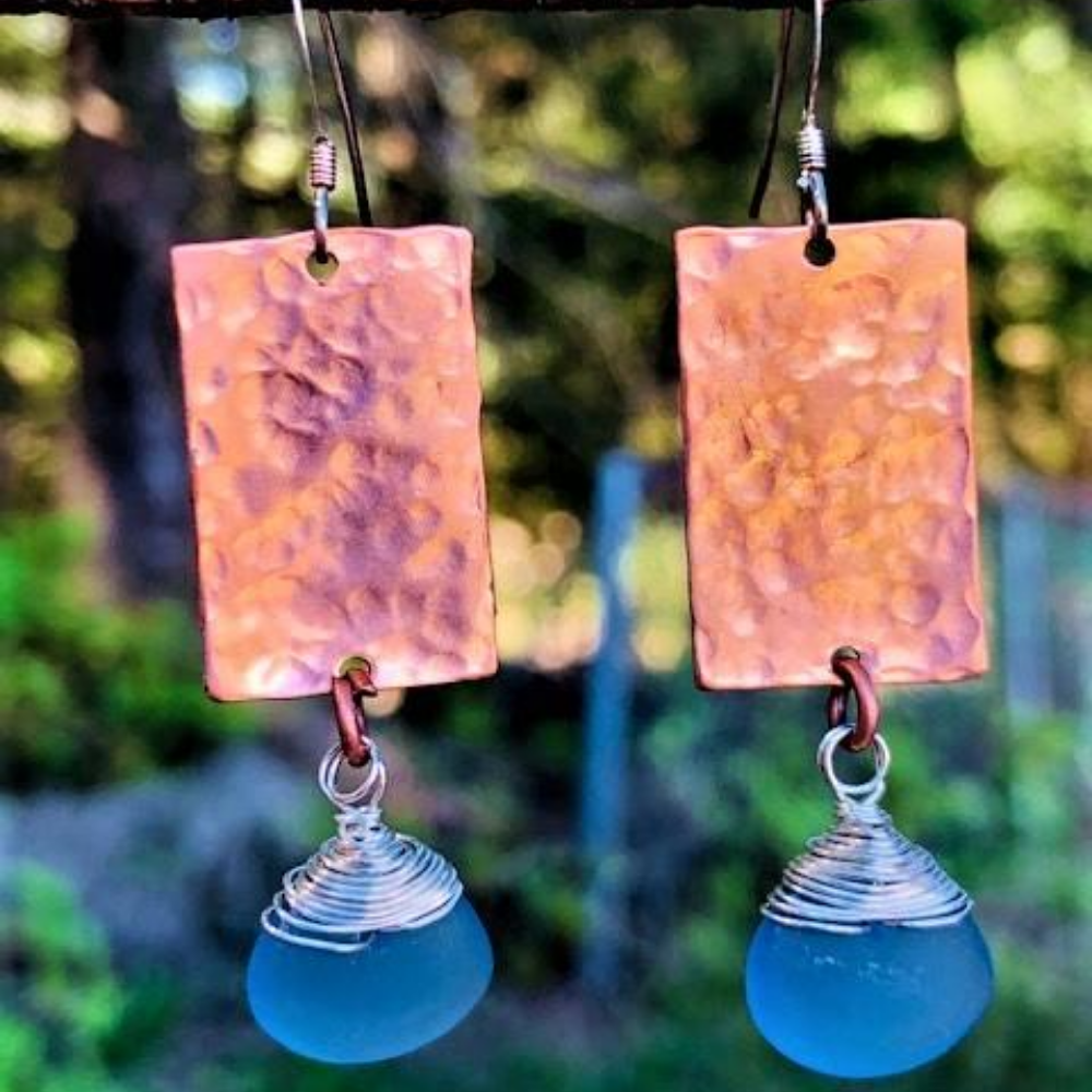 HAMMERED COPPER RECTANGLE EARRINGS