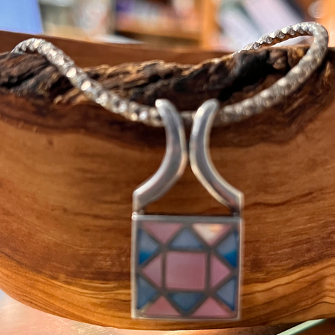Sterling Silver Pink and Blue Geometric Design Necklace
