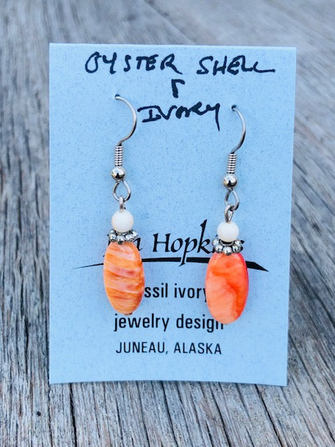 OYSTER SHELL AND MAMMOTH IVORY BEAD EARRINGS