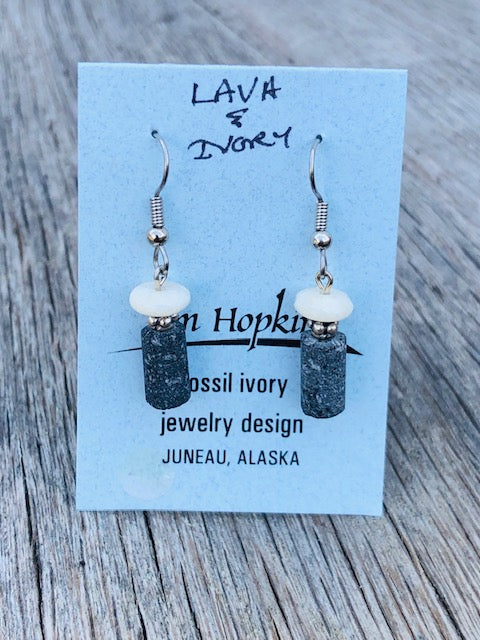 LAVA AND MAMMOTH IVORY BEAD EARRINGS