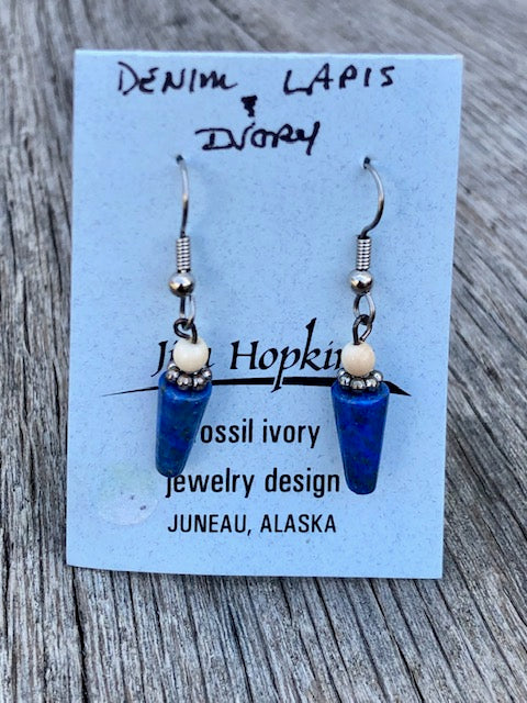 LAPIS AND MAMMOTH IVORY BEAD EARRINGS
