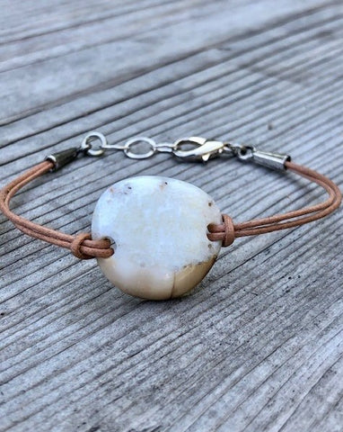 FOSSILIZED WALRUS IVORY DOUBLE LEATHER CORD BRACELET