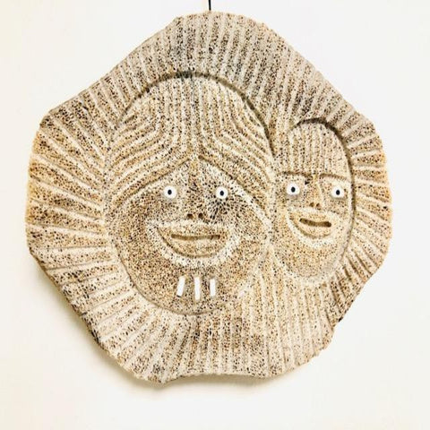 FOSSILIZED WHALE BONE INUIT MOTHER AND CHILD MASK